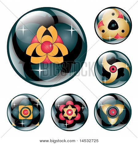 Collection of six glossy buttons