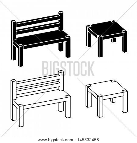 3D simple wooden bench table vector
