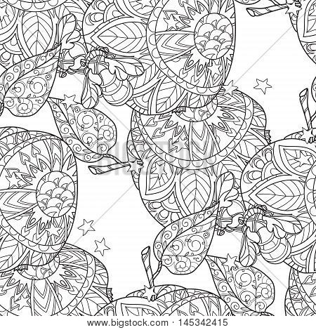 Honey apple doodle and bees semless pattern.Hand drawn vector illustration. Sketch for tattoo adult coloring anti stress book. Zen art collection boho style.