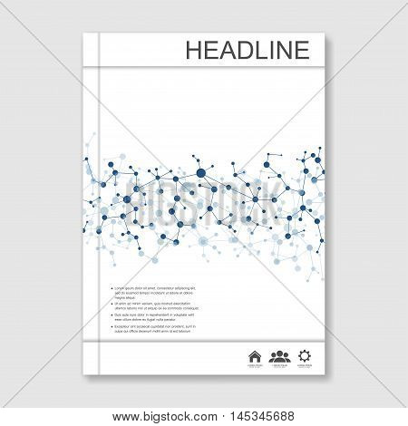 Science vector background. Modern vector templates for brochure, flyer, cover magazine or report in A4 size. Molecule structure and communication on the blue background..