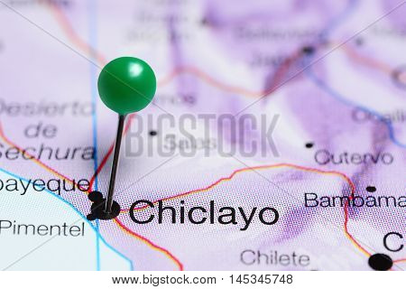 Chiclayo pinned on a map of Peru