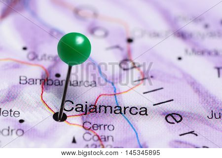 Cajamarca pinned on a map of Peru