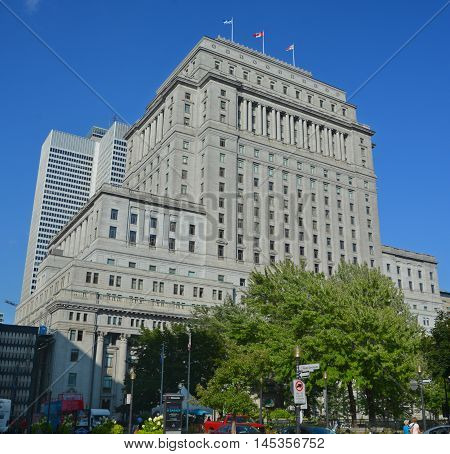 MONTREAL QUEBEC CANADA AUGUST 17 2016: Sunlife building in Montreal canada.The Sun Life Building is an historic office building at 1155 Metcalfe Street.