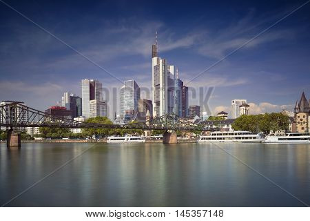 Frankfurt am Main. Image of Frankfurt skyline during sunny day.
