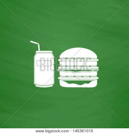 fast food Simple line vector button. Imitation draw with white chalk on blackboard. Flat Pictogram and School board background. Outine illustration icon