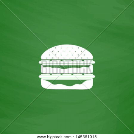 hamburger Simple line vector button. Imitation draw with white chalk on blackboard. Flat Pictogram and School board background. Outine illustration icon