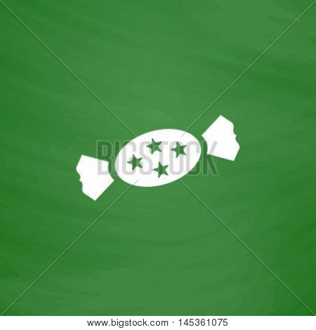 bonbon Simple line vector button. Imitation draw with white chalk on blackboard. Flat Pictogram and School board background. Outine illustration icon