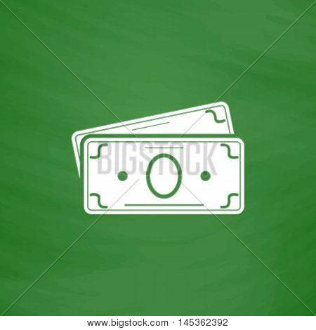 Cash Simple line vector button. Imitation draw with white chalk on blackboard. Flat Pictogram and School board background. Outine illustration icon