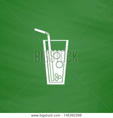 lemonade Simple line vector button. Imitation draw with white chalk on blackboard. Flat Pictogram and School board background. Outine illustration icon