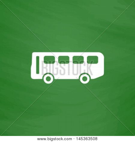 Old Bus Simple line vector button. Imitation draw with white chalk on blackboard. Flat Pictogram and School board background. Outine illustration icon