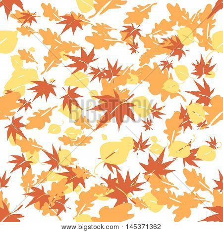 Autumn leaves flying in the wind over white background seamless Vector Illustration