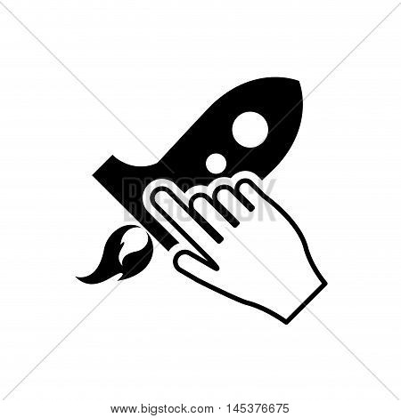 flat design rocket and hand pointer icon vector illustration