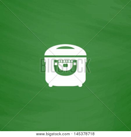 electric pan Simple line vector button. Imitation draw with white chalk on blackboard. Flat Pictogram and School board background. Outine illustration icon