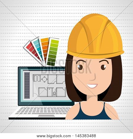 woman architect laptop tool vector illustration icon