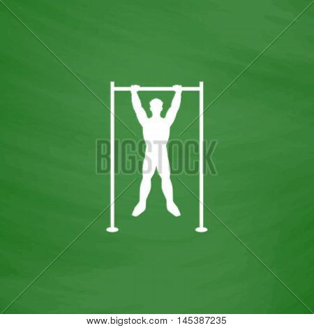 athlete Simple line vector button. Imitation draw with white chalk on blackboard. Flat Pictogram and School board background. Outine illustration icon