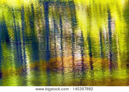 Yellow Gold Summer Colors Water Reflection Abstract Wenatchee River Leavenworth Washington