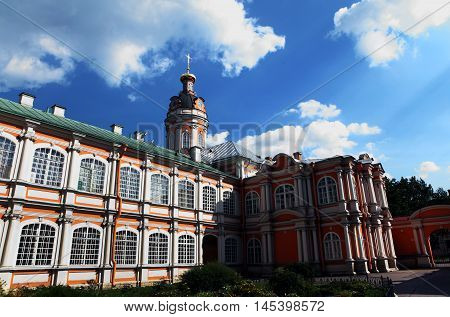 Saint Alexander Nevsky Lavra or Saint Alexander Nevsky Monastery. Church Theodore.View summer. Saint-Petersburg, Russia.