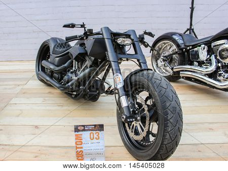 St. Petersburg, Russia - 12 August, Unique black bike,12 August, 2016.
The annual International Festival of Motor Harley Davidson in St. Petersburg Ostrovsky Square.