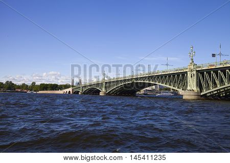 Trinity bridge in St. Petersburg Russia .
