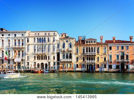 traitional Venice houses over water of canal, Italy, retro toned
