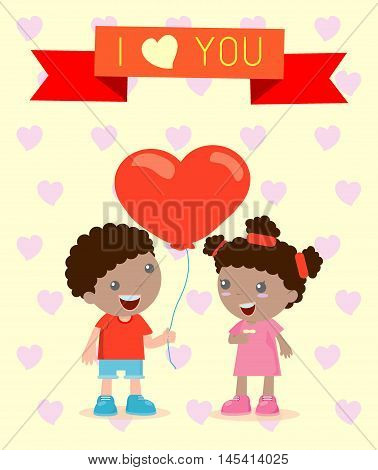 LOVE Happy Valentines day , romantic couple , vector Illustration , cartoon children.