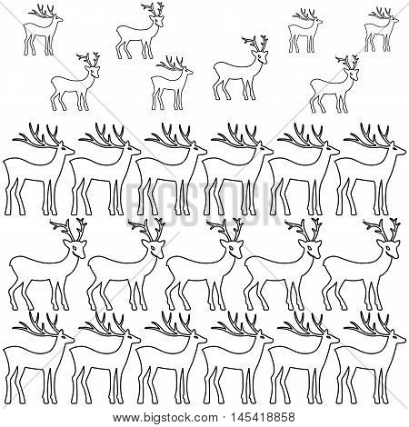 Deer coloring book page set silhouettes isolated on white background design for Xmas cards banners and flyers vector illustration isolated on white background