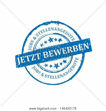 Apply Now, Job Offers (Text in German language: Jetzt Bewerben, Jobs & Stellenangebote) - stamp / icon / ribbon for recruitment companies and agencies from Germany, Austria. Print colors used