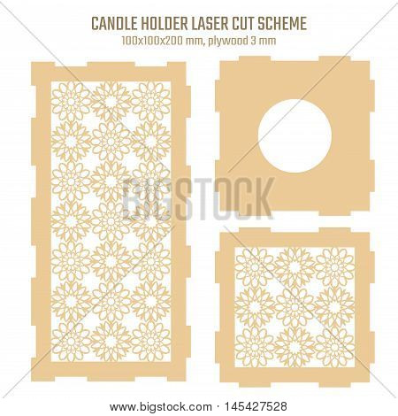 DIY Laser Cutting Vector Scheme for Candle Holder. Woodcut Lantern plywood 3mm. Oriental Geometric design.