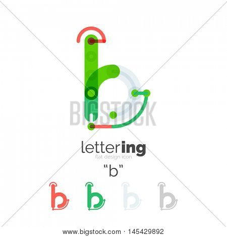 Letter b logo line concept isolated on white. Connected color segments