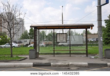 MOSCOW, RUSSIA - 05.292015 An empty bus stop in Mitino