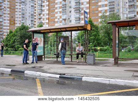 MOSCOW, RUSSIA - 05.292015 A People waiting for the bus in Mitino