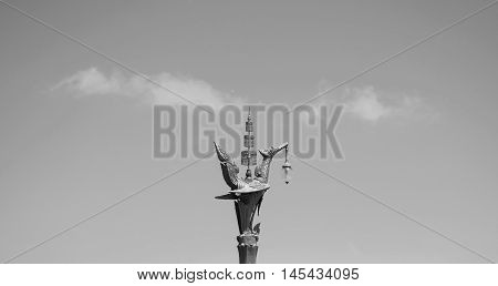 Golden swan or Lantern hanger statue in Thailand. Traditional style lighting lamp of Thai.