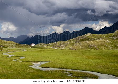 regensburger hut in the austrian alps on a rainy day