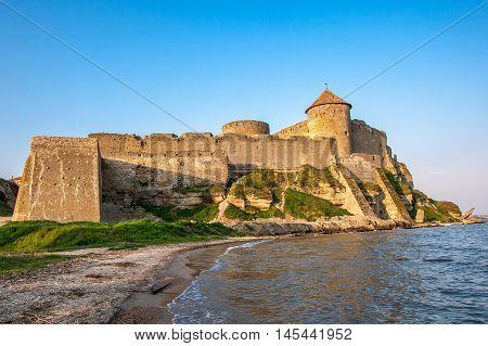 The ruins of a medieval fortress on the river Dniester. City Belgorod-Dniester Ukraine.