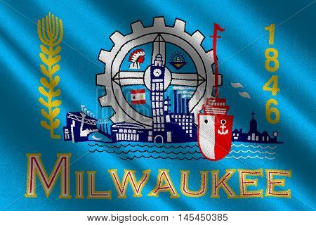Flag of Milwaukee in the State of Wisconsin of United States. 3D illustration