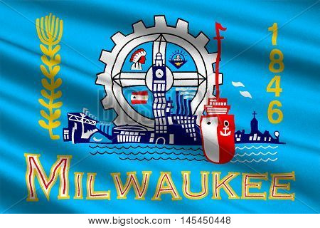 Flag of Milwaukee in the State of Wisconsin of United States. 3D illustration
