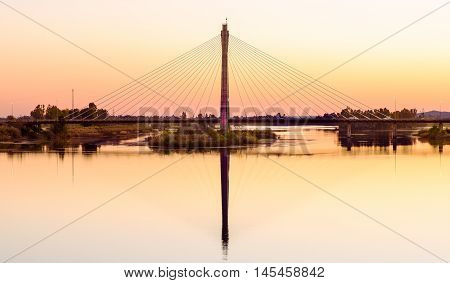 Royal Bridge of Badajoz in sunlate, Spain, Europa