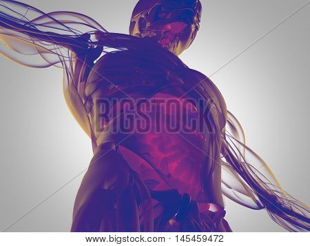 Digestive system, human anatomy, xray like futuristic scan. 3d illustration.