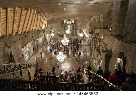 KRAKOW, POLAND - APRIL 04, 2015: Chapel in Wieliczka salt mine near Krakow in Poland on April 04, 2016.