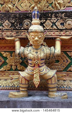 Statue Of A Buddhist Deity With A Raised Hand In Thailand