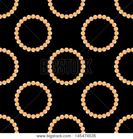 Pearl Necklake Seamless Patttern on Black. Natural Bjoutetie Background
