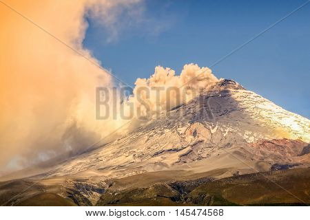 Beautiful Sunset View Of Magnificent Cotopaxi Volcano Erupting In Ecuador South America