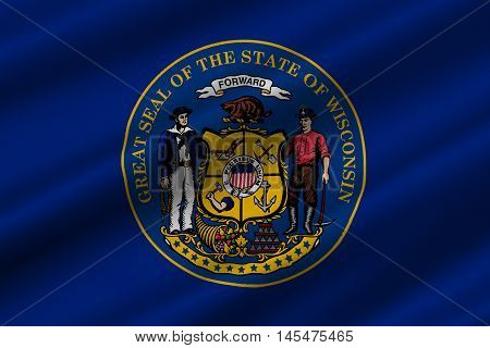 Flag of Wisconsin in the north-central United States. 3D illustration