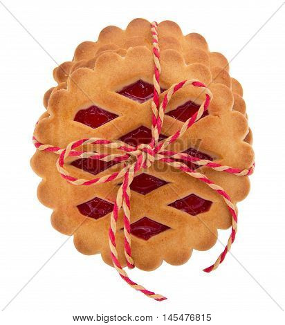 Stack of cookies with jam on isolated white background