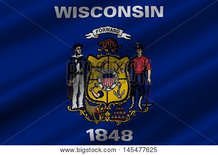 Flag of Wisconsin in the north-central United States. 3D illustration