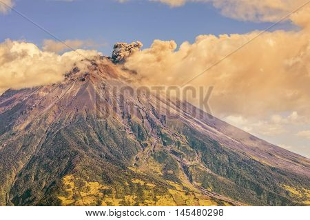 Large Ash Cloud Rising From Tungurahua Volcano Cordillera Occidental Of The Andes Of Central Ecuador South America