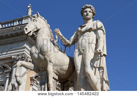 Castor statue at the entrance of the Capitoline Hill in Rome