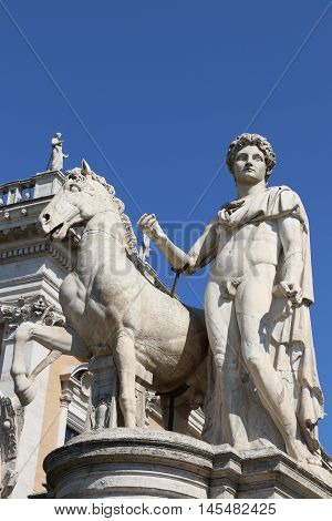 Castor statue at the entrance of the Capitoline Hill in Rome