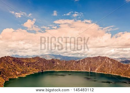 Quilotoa Lagoon In Ecuadorian Highlands Of Andes Mountains Formed On An Ancient Volcano Crater South America