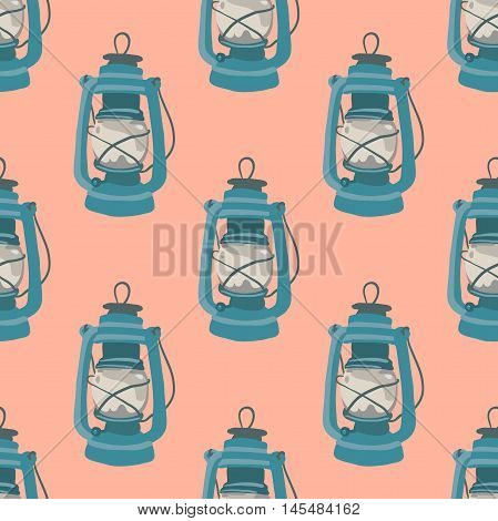 Nice seamless pattern with kerosene lamp. Nautical elements. Retro background.
